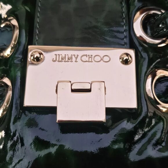 Jimmy Choo Shoulder Bag Roquette Bag Green Leopard Print Patent Leather Italy - Picture 14 of 14